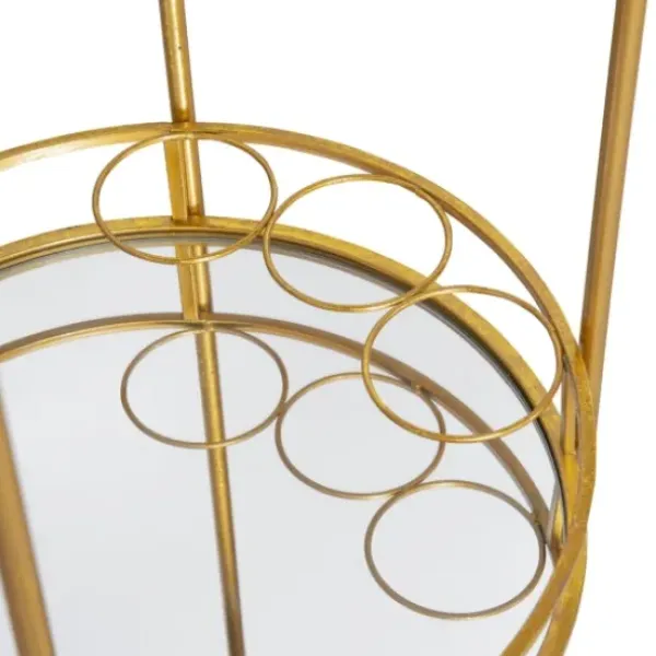 Kitchen Islands & Bar Carts-Kirkland's Home Gold Metal Frame Bar Cart With Mirrored Shelves
