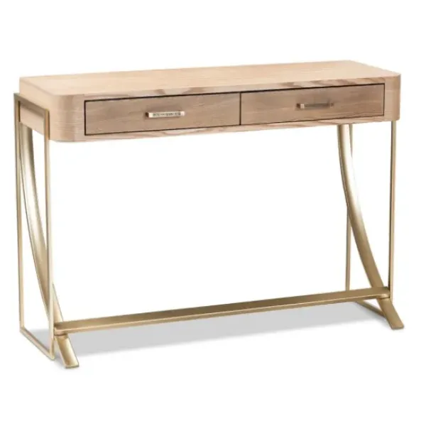 Console Tables-Kirkland's Home Gold Metal Frame Two-Drawer Console Table