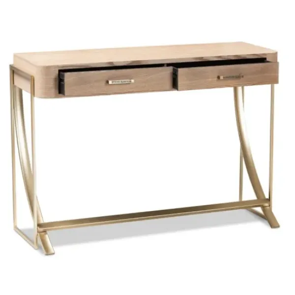 Console Tables-Kirkland's Home Gold Metal Frame Two-Drawer Console Table