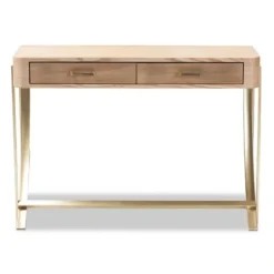 Console Tables-Kirkland's Home Gold Metal Frame Two-Drawer Console Table