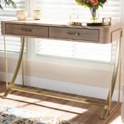 Console Tables-Kirkland's Home Gold Metal Frame Two-Drawer Console Table
