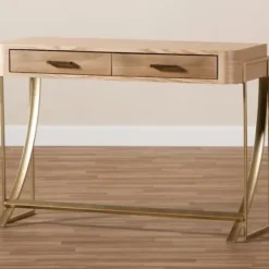 Console Tables-Kirkland's Home Gold Metal Frame Two-Drawer Console Table