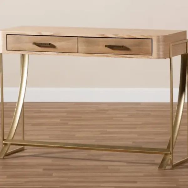 Console Tables-Kirkland's Home Gold Metal Frame Two-Drawer Console Table