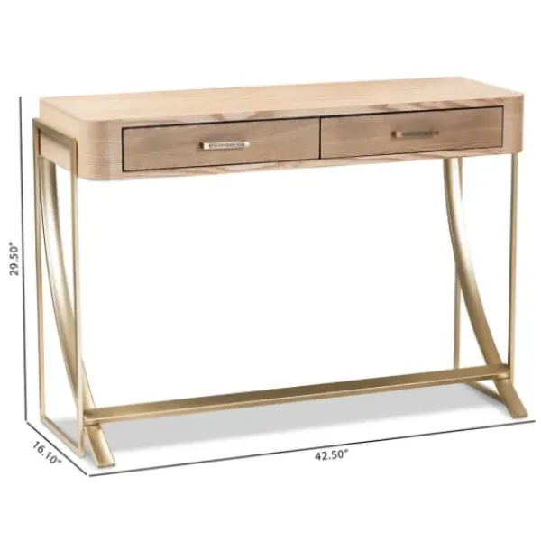 Console Tables-Kirkland's Home Gold Metal Frame Two-Drawer Console Table