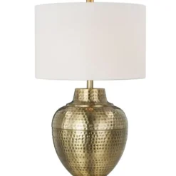 Table Lamps-Kirkland's Home Gold Metal Hammered Cream Shade Table Lamp White