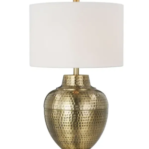Table Lamps-Kirkland's Home Gold Metal Hammered Cream Shade Table Lamp White