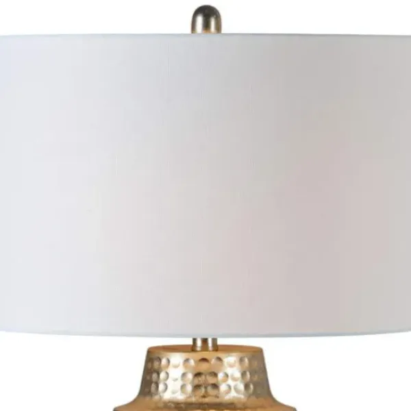 Table Lamps-Kirkland's Home Gold Metal Hammered Cream Shade Table Lamp White