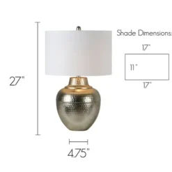 Table Lamps-Kirkland's Home Gold Metal Hammered Cream Shade Table Lamp White