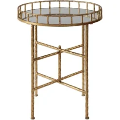 Accent & End Tables-Kirkland's Home Gold Metal Mirrored Tray Accent Table