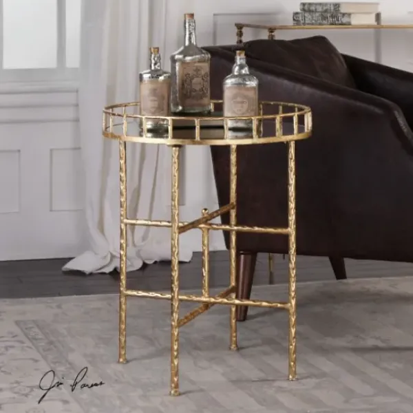Accent & End Tables-Kirkland's Home Gold Metal Mirrored Tray Accent Table