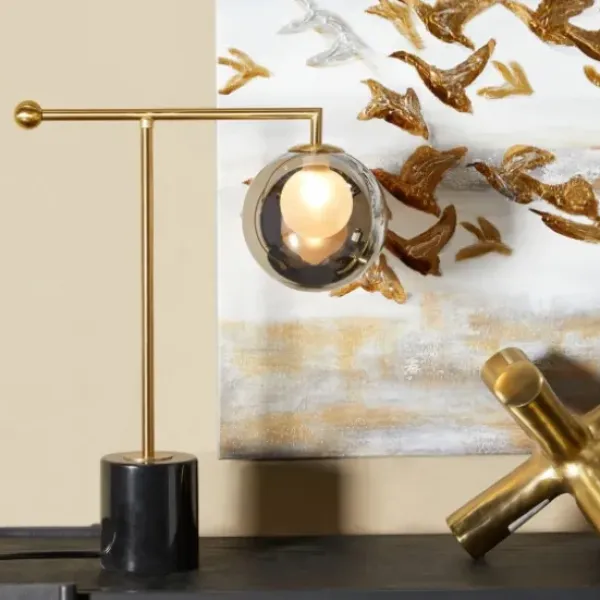 Table Lamps-Kirkland's Home Gold Metal Smoked Glass Shade Table Lamp Gray