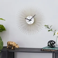 Clocks-Kirkland's Home Gold Metal Sunburst Wall Clock