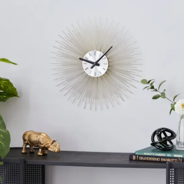 Clocks-Kirkland's Home Gold Metal Sunburst Wall Clock