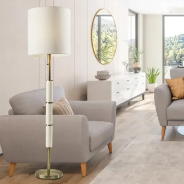 Floor Lamps-Kirkland's Home Gold Metal Trellis Accented Floor Lamp Gold/Ivory
