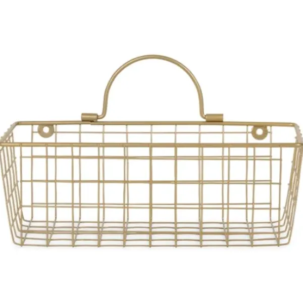Wall Storage-Kirkland's Home Gold Metal Wire Cage Wall Baskets, Set Of 2