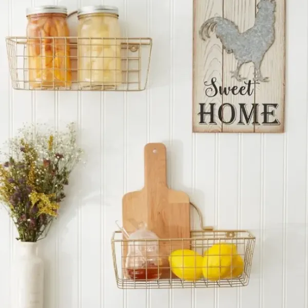 Wall Storage-Kirkland's Home Gold Metal Wire Cage Wall Baskets, Set Of 2