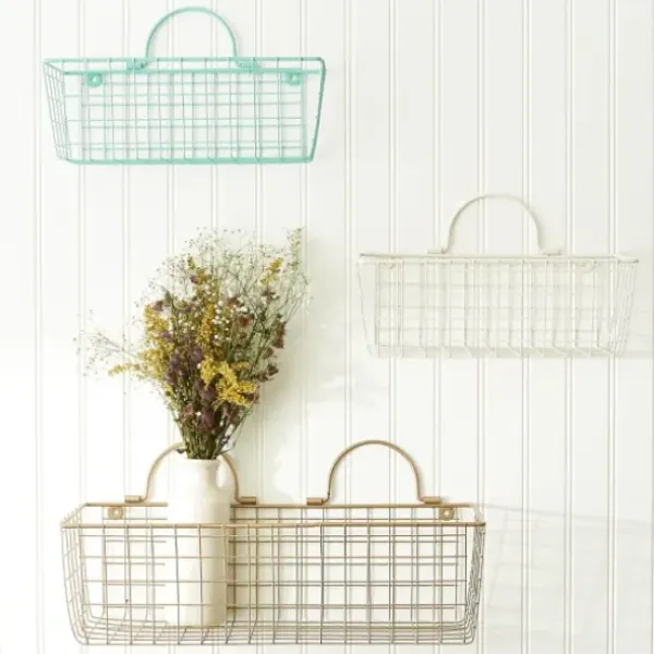 Wall Storage-Kirkland's Home Gold Metal Wire Cage Wall Baskets, Set Of 2