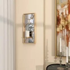 Sconces-Kirkland's Home Gold Mirrored Geometric Sconce