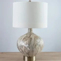Table Lamps-Kirkland's Home Gold Pistachio Swirl Gourd Table Lamp Ivory