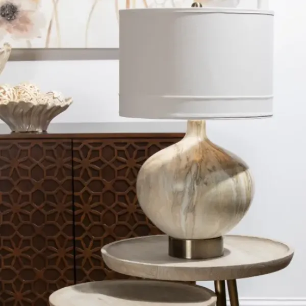 Table Lamps-Kirkland's Home Gold Pistachio Swirl Gourd Table Lamp Ivory