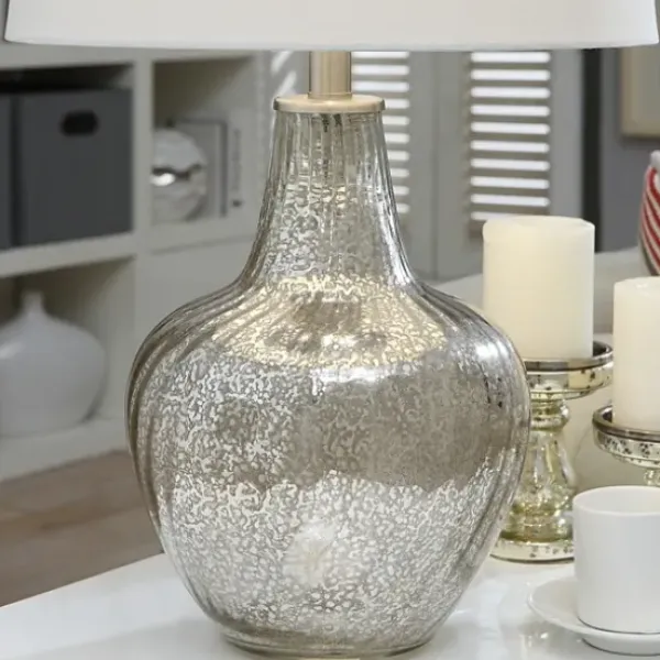 Table Lamps-Kirkland's Home Gold Ribbed Mercury Glass Table Lamp White