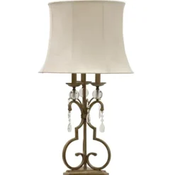 Table Lamps-Kirkland's Home Gold Scrolled Candlestick Table Lamp Tan