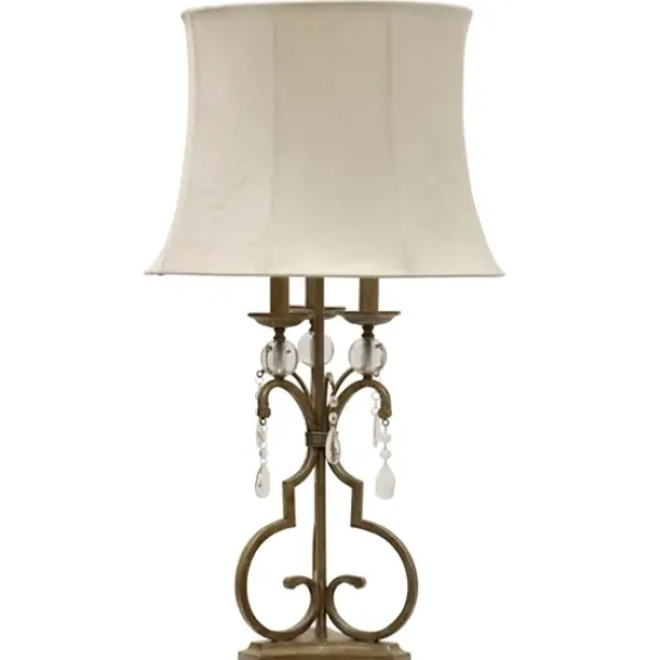 Table Lamps-Kirkland's Home Gold Scrolled Candlestick Table Lamp Tan
