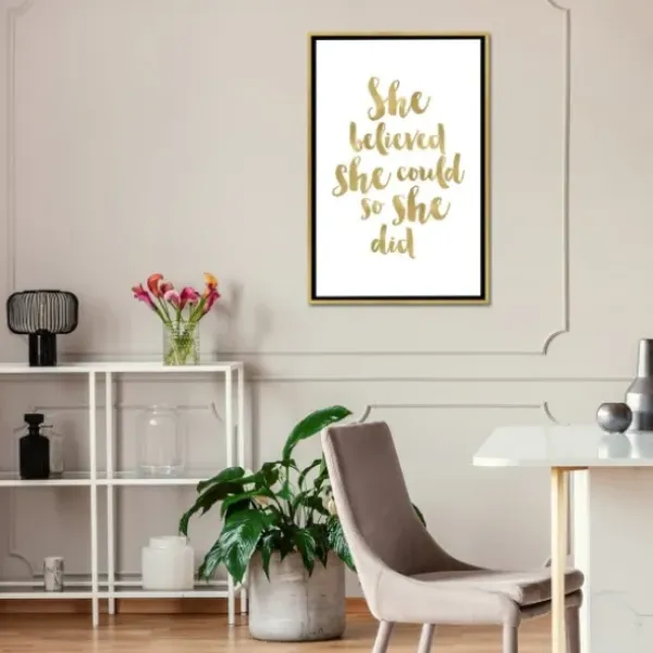 Wall Quotes & Signs-Kirkland's Home Gold She Believed She Could Canvas Wall Plaque White/Gold