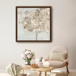 Framed Art-Kirkland's Home Gold Shimmering Tree Framed Canvas Art Print Gray/Brown/Gold