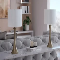 Table Lamps-Kirkland's Home Gold Sparkle Shade Tapered Table Lamps, Set Of 2 White