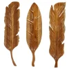 Wall Plaques-Kirkland's Home Gold Teak Carved Feather Wall Plaques, Set Of 3 Brown