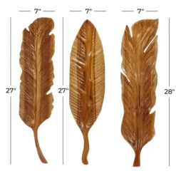 Wall Plaques-Kirkland's Home Gold Teak Carved Feather Wall Plaques, Set Of 3 Brown