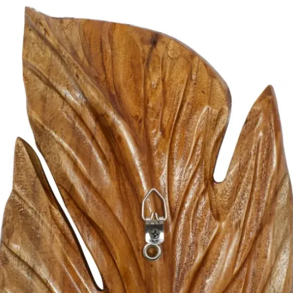 Wall Plaques-Kirkland's Home Gold Teak Carved Feather Wall Plaques, Set Of 3 Brown