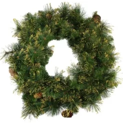 Wreaths-Kirkland's Home Gold Tipped Dark Green Pinecone Wreath Green/Gold