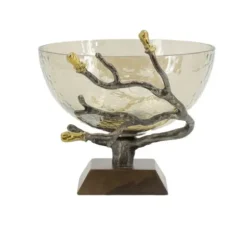 Decorative Bowls & Jars-Kirkland's Home Gold Tipped Walnut Wood Glass Bowl Brown/Gold