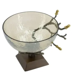 Decorative Bowls & Jars-Kirkland's Home Gold Tipped Walnut Wood Glass Bowl Brown/Gold
