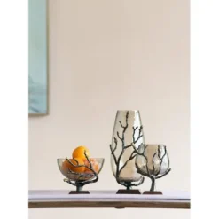Decorative Bowls & Jars-Kirkland's Home Gold Tipped Walnut Wood Glass Bowl Brown/Gold