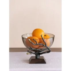 Decorative Bowls & Jars-Kirkland's Home Gold Tipped Walnut Wood Glass Bowl Brown/Gold