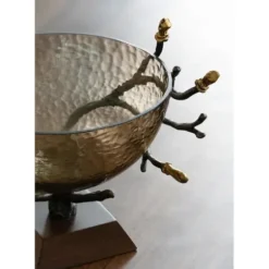 Decorative Bowls & Jars-Kirkland's Home Gold Tipped Walnut Wood Glass Bowl Brown/Gold