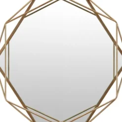 Decorative Mirrors-Kirkland's Home Gold Wire Metal Hexagon Frame Wall Mirror