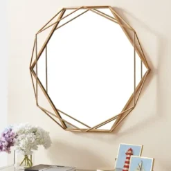 Decorative Mirrors-Kirkland's Home Gold Wire Metal Hexagon Frame Wall Mirror
