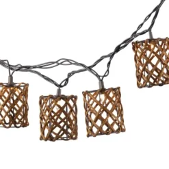 Outdoor Lighting-Kirkland's Home Golden Brown Rattan Weave Outdoor String Lights Brown/Black
