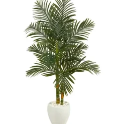 Trees & Topiaries-Kirkland's Home Golden Cane Palm With White Planter, 5.5 Ft.