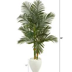 Trees & Topiaries-Kirkland's Home Golden Cane Palm With White Planter, 5.5 Ft.
