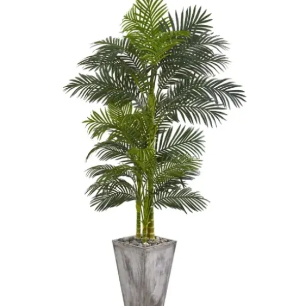 Trees & Topiaries-Kirkland's Home Golden Crane Palm Tree And Cement Planter, 84 In.