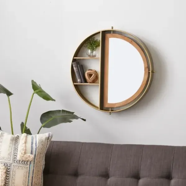 Shelves-Kirkland's Home Golden Floating Shelf With Half-Moon Mirror