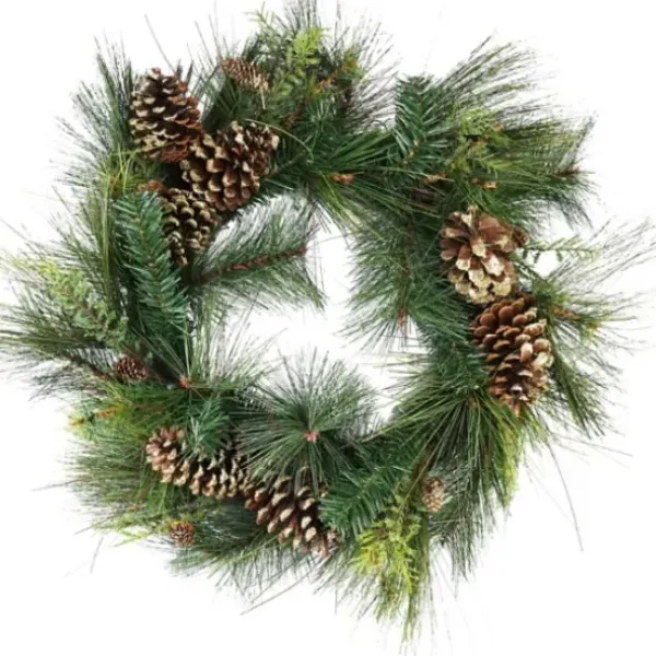 Wreaths-Kirkland's Home Golden Glitter Mixed Pine Christmas Wreath Green/Brown/Gold