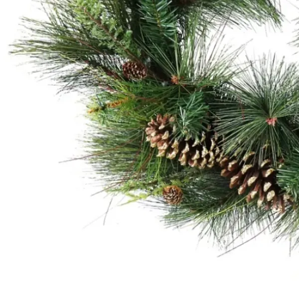 Wreaths-Kirkland's Home Golden Glitter Mixed Pine Christmas Wreath Green/Brown/Gold