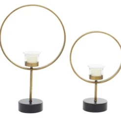 Candle Holders-Kirkland's Home Golden Halo 2-Pc. Candle Holder Set Gold/Black