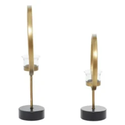 Candle Holders-Kirkland's Home Golden Halo 2-Pc. Candle Holder Set Gold/Black